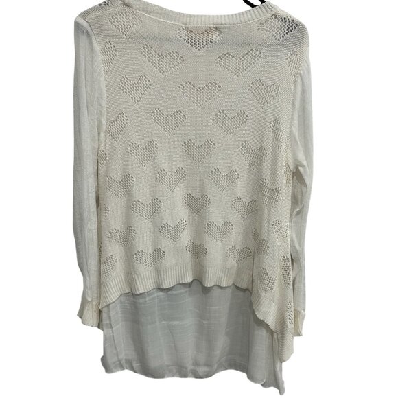 Simply Couture White Knit Heart Pattern Scoop Neck Top High-Low Hem Sz S Relaxed - Picture 2 of 12